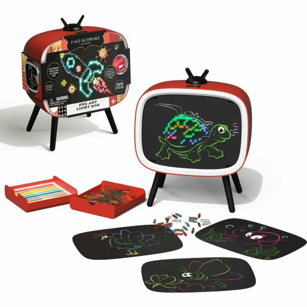 FAO Schwarz Peg Light Bright Art Box Retro TV Style Toy 329 Pieces NEW